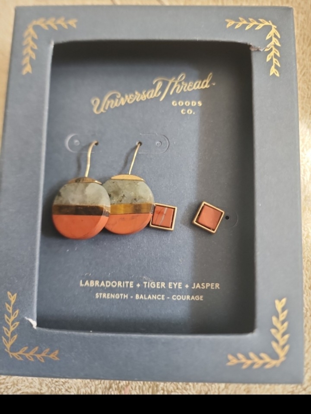 Universal Thread Two-Tone Orange and Gray Stone Drop Earrings with Orange Studs
